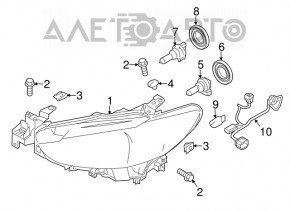 Right front headlight Mazda 6 14-17 USA halogen