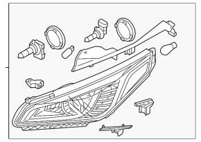 Headlight front right bare Hyundai Sonata 16-17 hybrid halogen