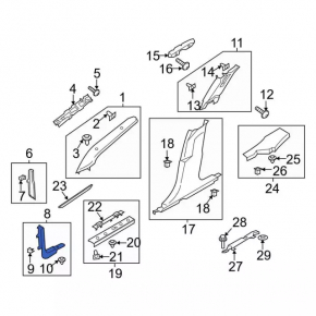 Front pillar trim lower right Ford Fusion mk5 13-16 black, scratch