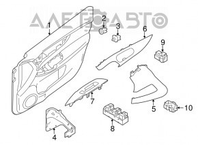 Door trim card front right Nissan Rogue 14-16 black, graphite insert