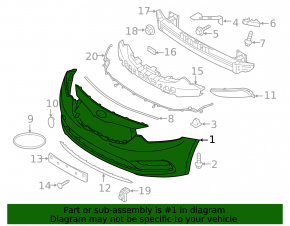 Bare front bumper Kia Forte 4d 14-16 pre-rest for parking sensors