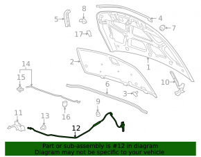 Chevrolet Cruze 11-16 Hood Lock Release Cable Without Handle