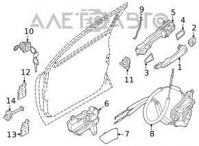 Door handle outer front left Nissan Rogue 21-23 JP built, structure