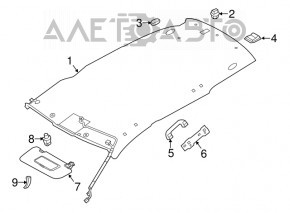 Left visor Nissan Rogue 14-20 without backlight gray, without hook