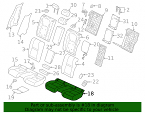 Rear seat cushion, 2nd row, Land Rover Range Rover Velar 18-20, black perforated leather, white stitching, dry-cleanable