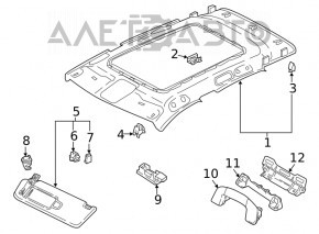 Left sun visor for VW Tiguan 18-24, grey, no hook, crack in mount, dents, needs cleaning