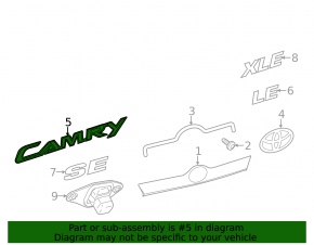 Toyota Camry v55 15-17 USA trunk lid CAMRY emblem