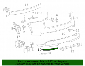 Right rear bumper molding for Lexus NX300h 15-21
