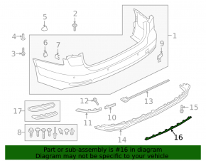 Rear bumper molding central Audi A6 C8 24- lower, black gloss