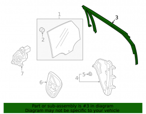 Upper rear right door molding for VW Jetta 19-24 with glass seal