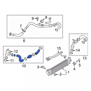 Intercooler pipe left Ford Edge 19-24 2.7T assembled 4 parts, short