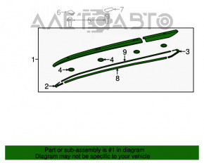 Railing longitudinal right Toyota Highlander 14-19 chrome, missing plug