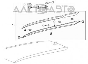 Railing longitudinal right Toyota Highlander 14-19 chrome, missing plug