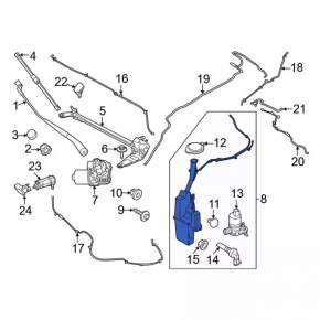 Ford Mustang Mach-E 21-23 Windscreen Washer Reservoir for Front Camera Without Sensor and Cover