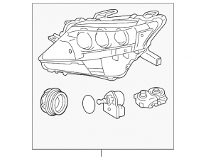 Headlight front left bare Lexus RX450h 10-12 dorest LED, for polishing