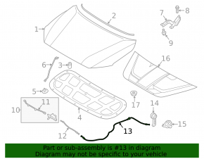 Rear hood release cable Hyundai Kona 18-23