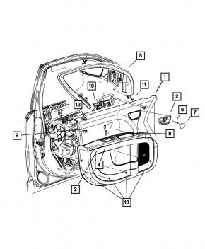 Front right door panel for Dodge Journey 11-18, black leather