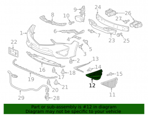 Front bumper grille left Acura ILX 19-22 under fog lights