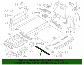 Left trunk organizer guide rail for BMW X3 G01 18-24 with mounting loop