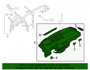 Torpedo front panel with AIRBAG Audi Q7 16-19 under projection, black-gray leather, rusty pyropatron