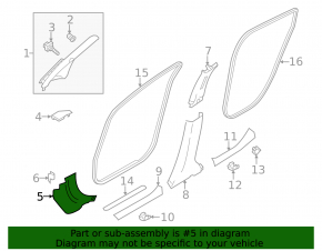 Front pillar trim lower right Nissan Leaf 13-17 gray