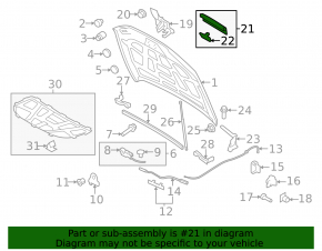 Audi A4 B8 08-16 Front Hood Seal, Fastener Broken