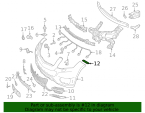 Front bumper mount, right wing, Mercedes GLK-class X204 10-15