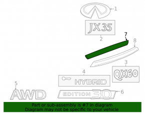Upper trunk door molding Infiniti JX35 QX60 16-20 rest, chrome, broken fasteners, scratches