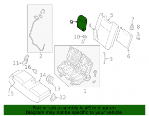 Headrest 3rd row rear left Nissan Pathfinder 13-16 black leather, wrinkled