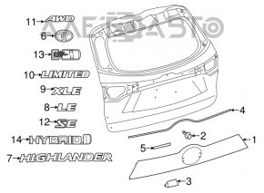 Emblem inscription XLE tailgate Toyota Highlander 14-19