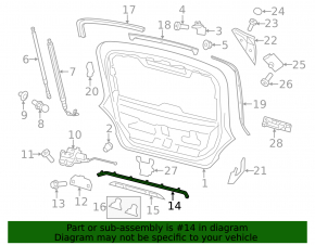 Rubber seal for trunk door, central lower, Porsche Panamera 10-16 on the door