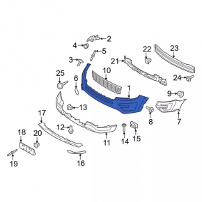 Front bumper upper part Ford Explorer 16-17 rest white, pokes