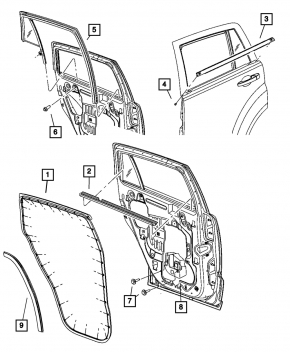 Molding door-glass central rear left Jeep Patriot 11-17 mat