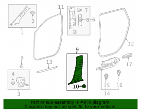 Center pillar trim lower left Toyota Highlander 20- black, scratch