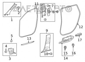 Lower left center pillar trim for Toyota Highlander 20-26, black, scratched