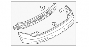 Bare rear bumper upper part Audi Q3 8U 16-18 for 2 parking sensors