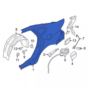Quarter wing rear right Ford Fusion mk5 13-20 silver, replaceable panel