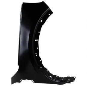 Front right fender of a 2015 Ford Bronco Sport, orange SB, bumps, dent