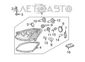 Mercedes W221 07-09 right front headlight, bare bi-xenon, broken mounts, chipped, missing cover