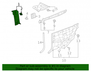 Left center pillar trim, upper belt, Toyota Solara 2.4 04-08