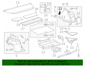Lower front right trunk arch trim plug for Lexus CT200h 11-17, black, worn