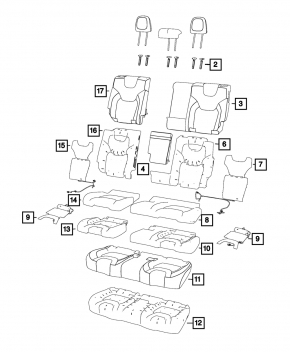Right rear seat backrest for Jeep Cherokee KL 19 - black leather, perforated