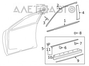 The front left side door trim for a Lexus UX 19-26 has a broken fastener.
