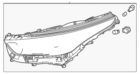 Left front headlight for Toyota Highlander 21-26 LED, without DRL, dark, for flooding, worn