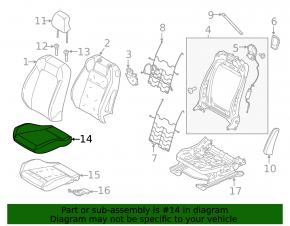 Ford Mustang mk6 15-23 driver's seat cushion trim, black leather