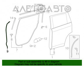 Door seal rear left Toyota Highlander 14-19 front