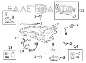 Lexus UX200 UX250h 19-20 right front headlight assembly, not full LED, under fog lights, worn
