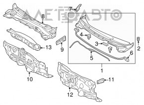 Windscreen wiper grille seal central Hyundai Elantra UD 11-16