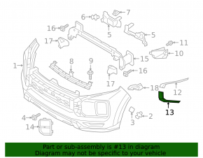 Front bumper molding, chrome, lower left, Mitsubishi Outlander Sport ASX 20-26