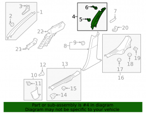 Center pillar trim upper belt right Subaru Legacy 15-19 gray, without plug, scratch